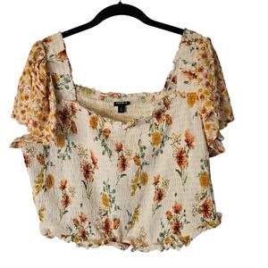Torrid Floral Smocked Square Neck Flutter Sleeve Crop Top Plus Size 2